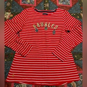 Joules Harbour Luxe Red Christmas Baubles Stripe Cotton Tee, 6 US